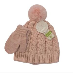 Tahari Blush Knit Hat and Mittens Set